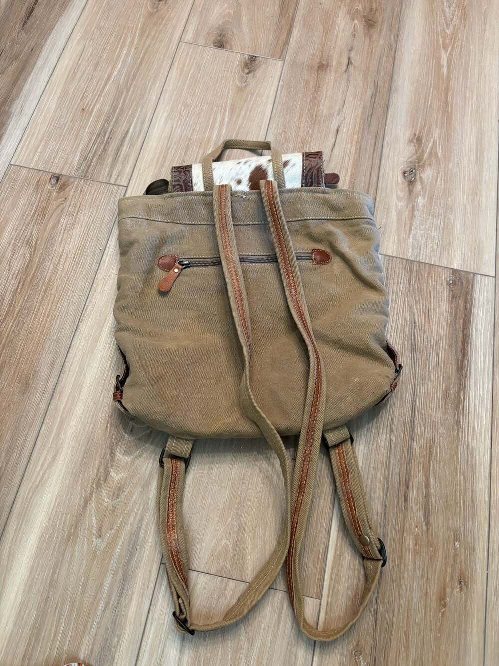 Myra Bag Oriental Rug Upcycled Canvas and Cowhide Backpack - Picture 6 of 7